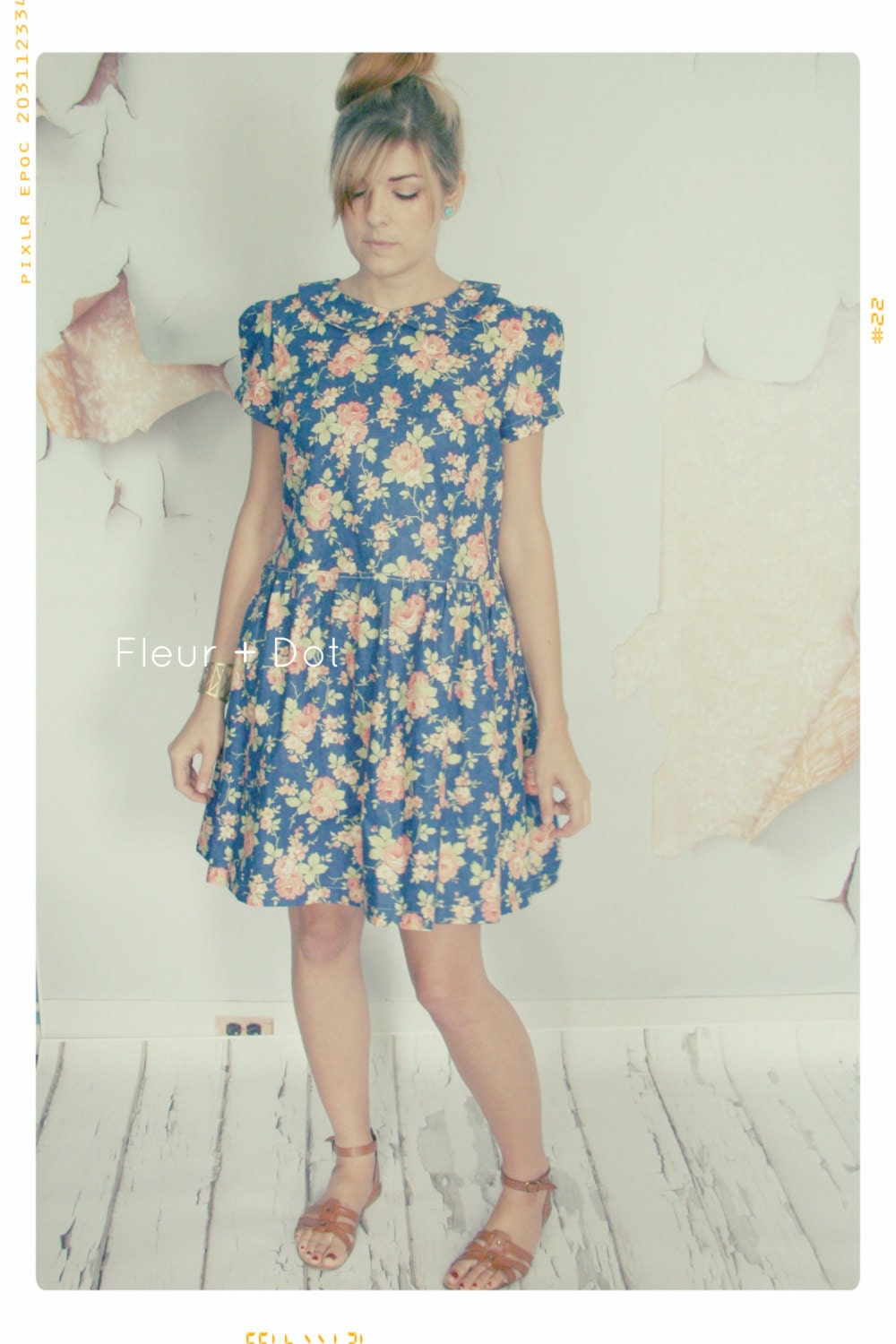 WOMENS Vintage Rose Floral Peter Pan Collar Dress with Full Skirt and Puff Sleeves from Fleur and Dot Spring Summer 13