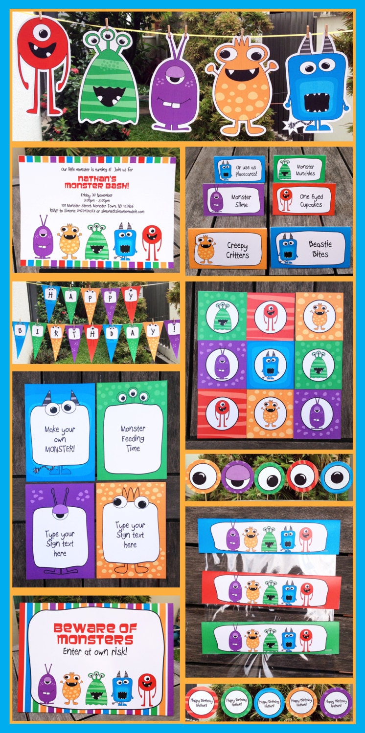 Monster Birthday Party Invitation & Printable Birthday Collection, EDITABLE text PDF file - you personalize at home with Adobe Reader Il_170x135