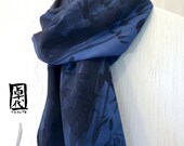 Silk Mens Scarf Ex Large Silk Scarf. Blue Silk Scarf. Hand painted Zen Bamboo Japanese Scarf, Silk Crepe. 14x72 in. Made to order.