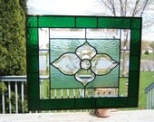 Victorian bevel cluster stained glass panel window green stained glass window panel window hanging amber  transom CO2