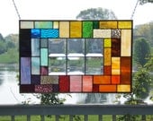 Beveled stained glass panel window geometric rainbow stained glass window panel modern window hanging abstract rw2