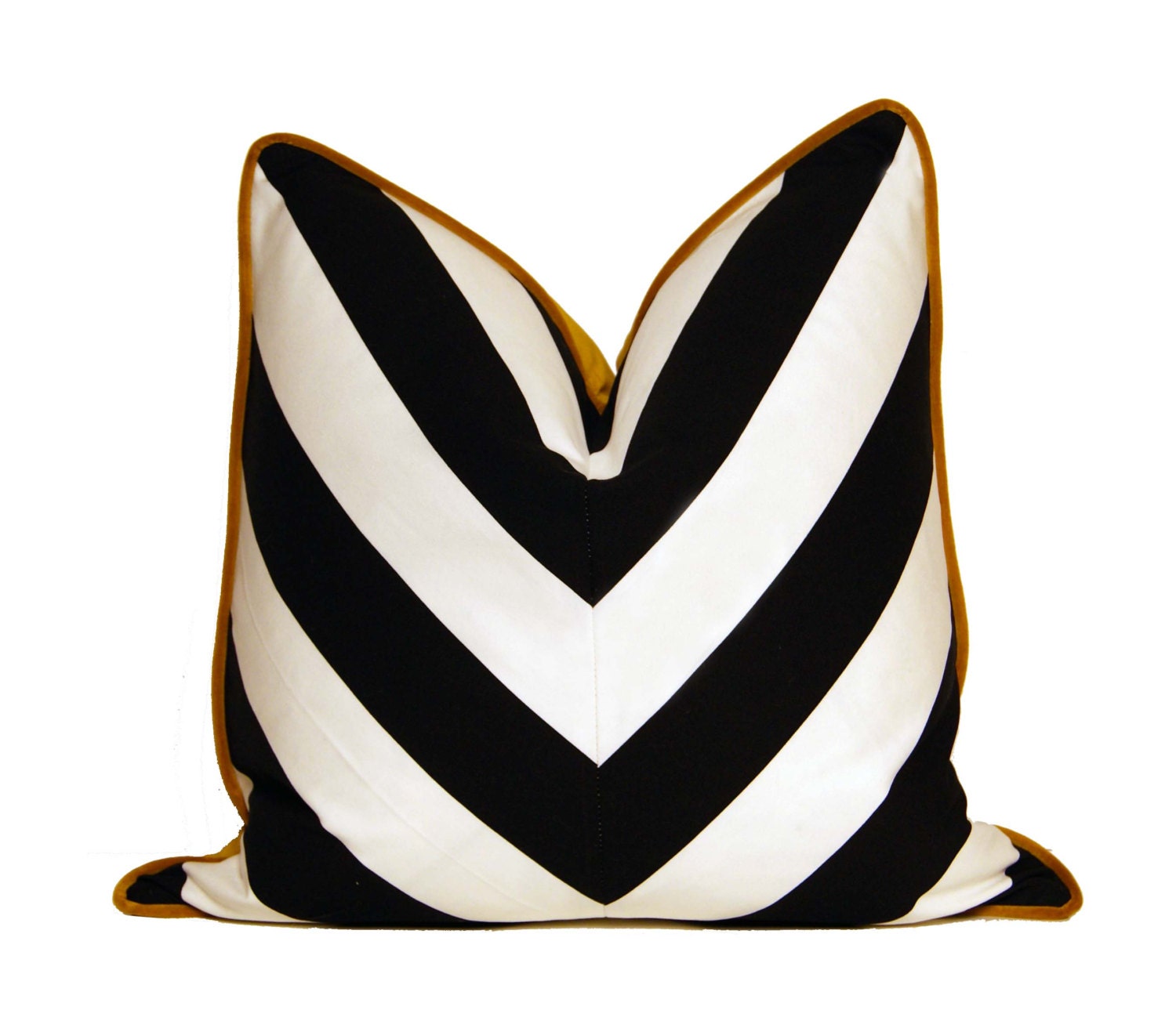 B&W Chevron Pillow with Gold Velour Backing