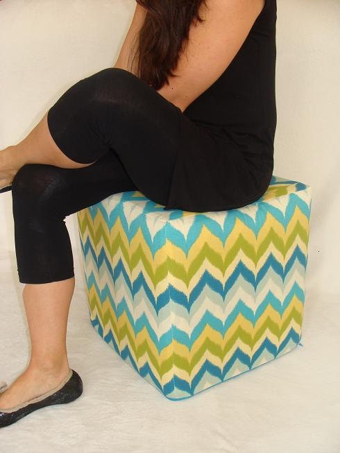 floor pouf  indoor outdoor ottoman zig zag ikat  modern floor ottoman/ seating/unique side table