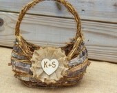 Flower Girl Basket Birch Bark Rustic Woodland Wedding Burlap Flower Personalized