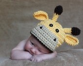 Crochet  Baby Giraffe Blue, Rose, Yellow Beanie Hat for Boy or Girl - NEWBORN , 0-3 mo , 3-6 mo- Ready To Ship