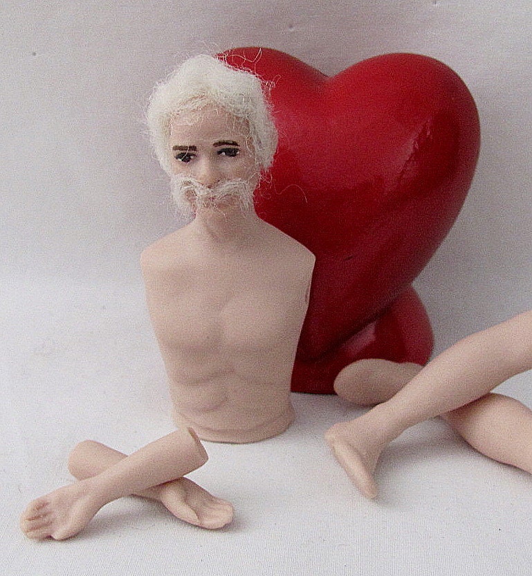 Vintage Hand Painted (Harry) Porcelain Doll Head and Torso with Mohair - Arms and Legs - Doll Parts - Supplies