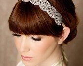 Great Gatsby Silver Crystal Headband, crystal tiara, Bridal Halo, bridal Headpiece, Rhinestone Bridal Hair Piece, Tie On - CARMELLA SILVER