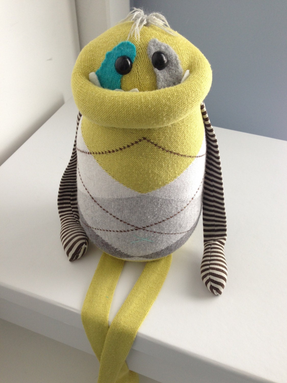 Smug Monster- plush toy upcycled from sweaters-OOAK