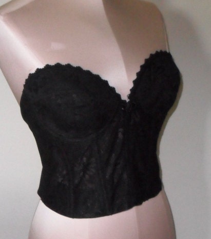 Vintage Bustier Black Lacy Bodice by Fredrick's of Hollywood Size 36C Corset