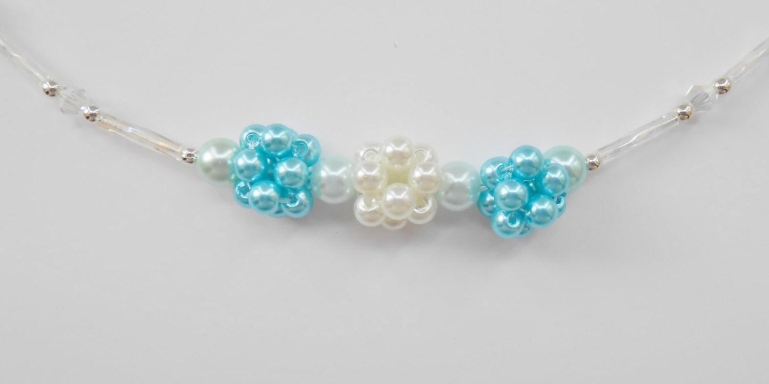 Pearl Bead Necklace/Light Teal and White Pearl Beads/Swarovski Crystals/Twisted Bugle Beads/OOAK Necklace by Completely Personal