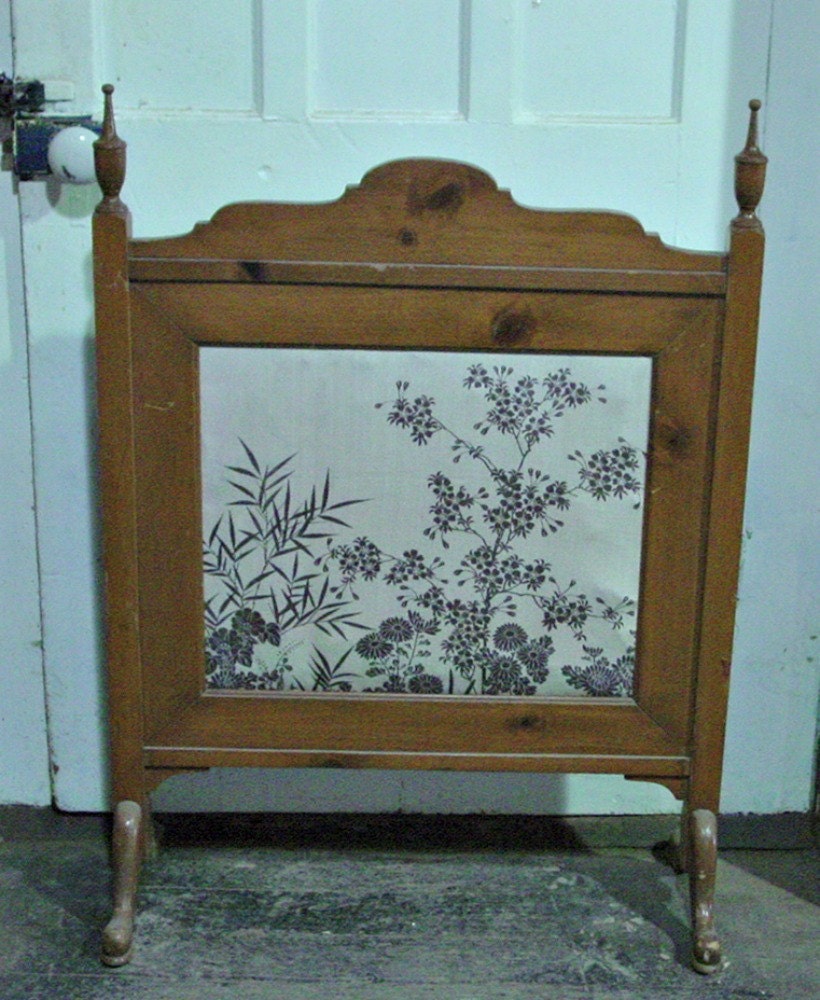 Vintage Wood Fireplace Screen with Decorative Insert - LOCAL PICKUP