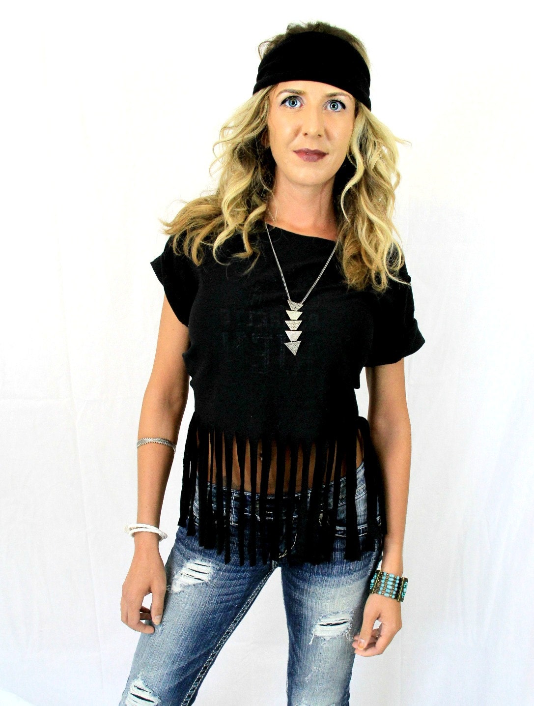 FREE SHIPPING- Simple Cropped Fringe, Off Shoulder Shirt, Fringe Top, Boho Shirt (women, teen girls)
