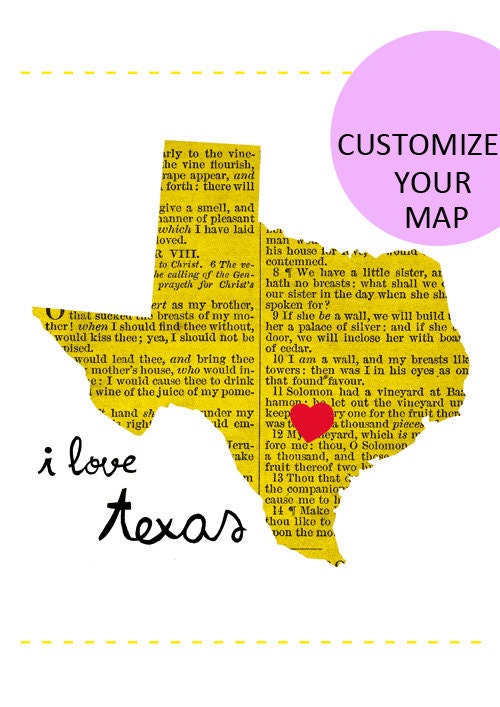 Texas Map Illustration size A4 (11,8x8,3 inches)