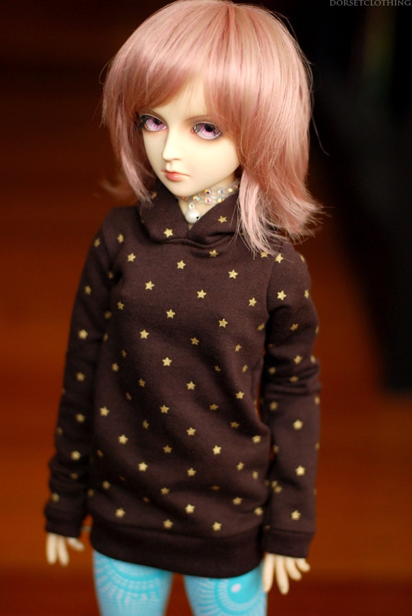 Super Dollfie Brown And Gold Star Hoodie For SD BJD