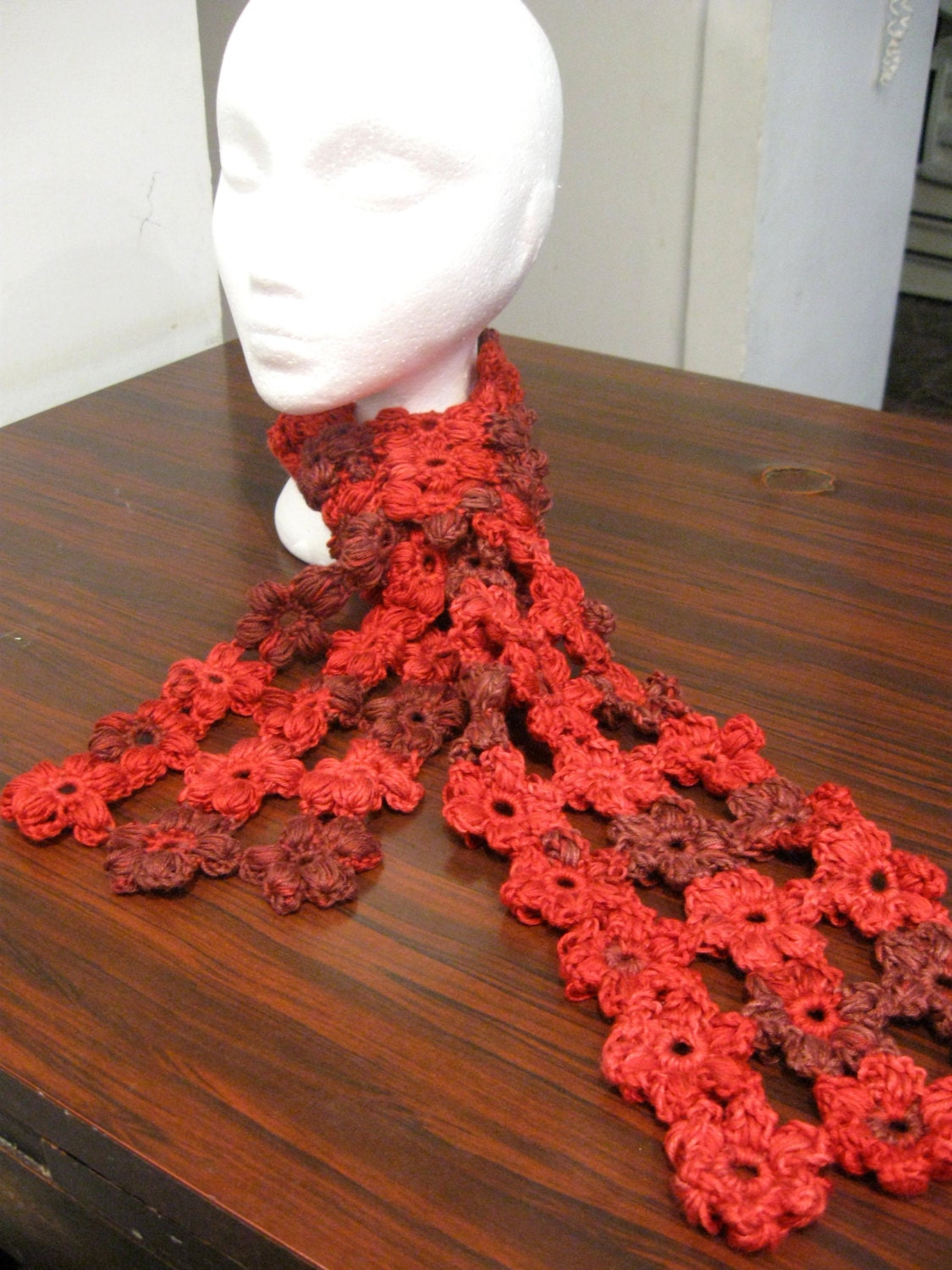 Puff Flower Scarf - Reds