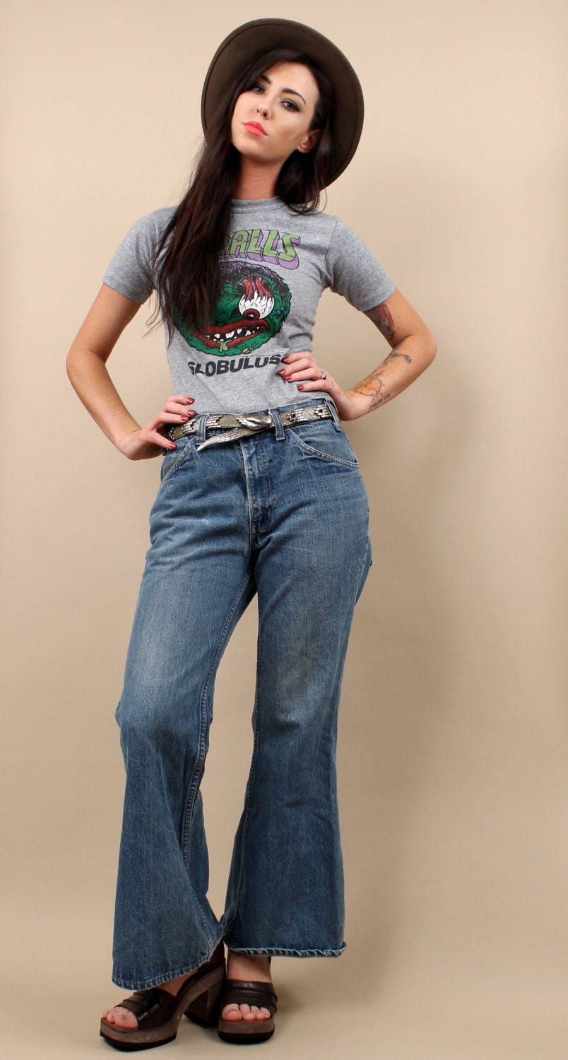 70s Vintage Levis Levi Strauss Denim Blue Jeans Sz 32 / Bell Bottom Flare Wide Leg Pants / Hip Hugger Unisex / Mens SM/ Womens Medium  Lrg
