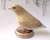 Large Beige Mother Quail - whimsical animal wood carving figurine sculpture ooak unique