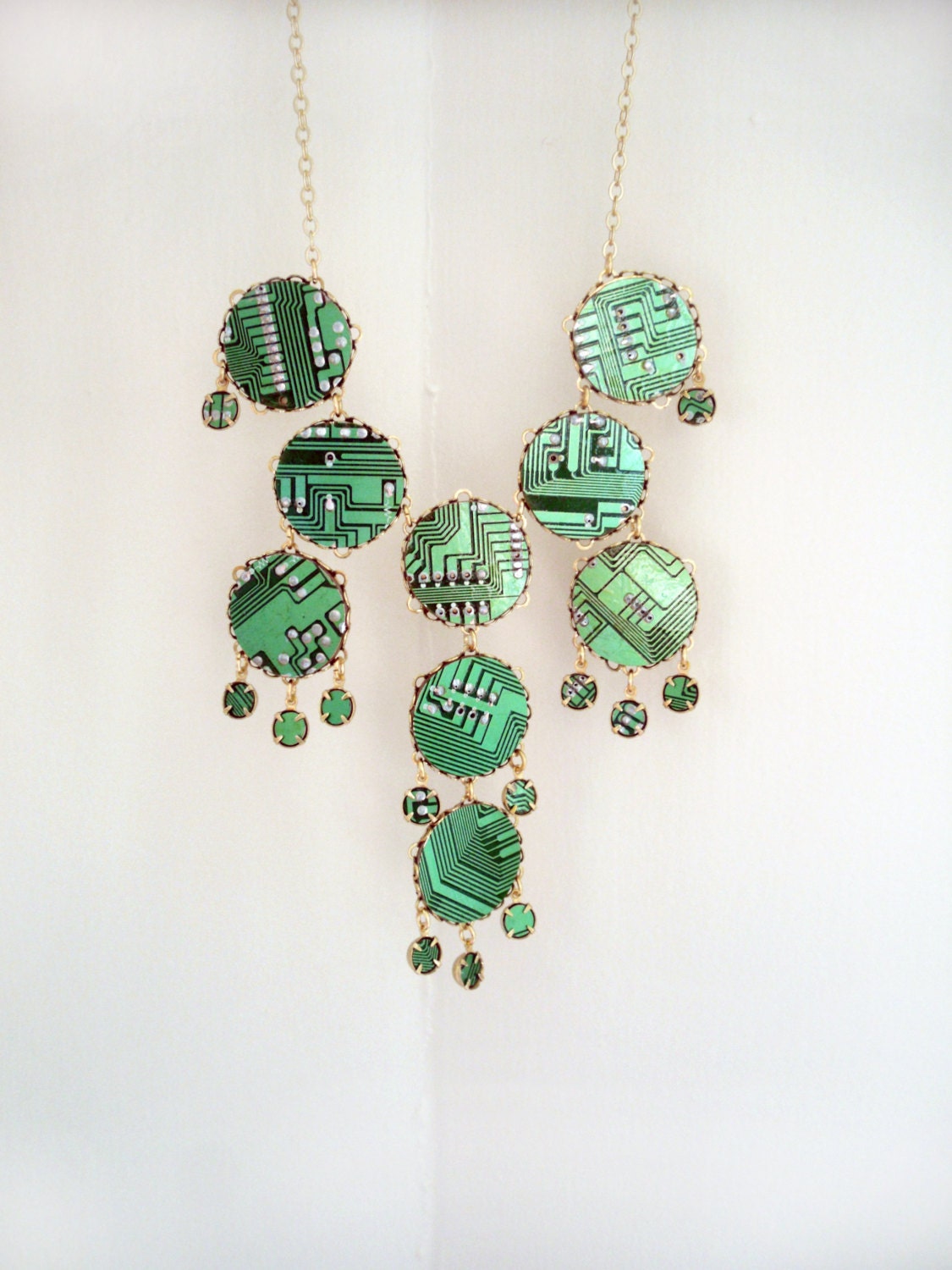 Handmade Bubble Necklace in Green Circuit Board