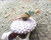 GREEN TOURMALINE Guitar String Bangle, One-of-a-kind Piece. Three Semi-Precious Stones, Intricately Wrapped with Gold Wire. Stackable Bangle