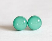 PEAPOD GREEN - Studs Earrings - Polymer Clay and Resin - Fashion Post Studs - tiny or medium size - simple casual