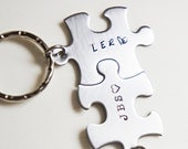 Personalized His and Hers Couples Keychain Set Stamped Initial Monogram Boyfriend Girlfriend Puzzle Piece Key Chain Anniversary Wedding Gift