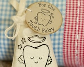 Tooth Fairy Pouch 100% cotton drawstring bag. Tooth Fairy money bag. Put under your pillow. "For The Tooth Fairy"