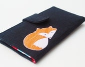 Fox Wallet, Vegan Fabric Bifold Clutch, Rainbow Chevron and Charcoal,  - Made To Order