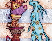 Art Print Rabbit and Teacups from Original Illustration