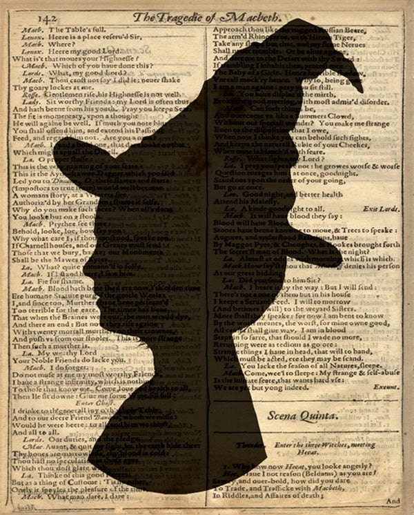 Custom Halloween Witch Silhouette - Printed on a Vintage Book Page
