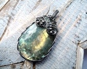 Labradorite Silver Necklace - Olive Gold Necklace - Woodland Fairy - Romantic Pagan - Unique Wire Wrapping - Forest Green Necklace