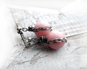 Pastel Pink Earrings - Braided Sterling Silver Studs - Romantic Small Round - Light Spring Earrings for a Bride - Wedding Jewelry