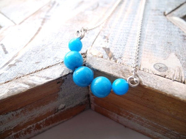 Blue Silver Necklace - Aqua Jade Beads Necklace - Fresh Water Bubble Necklace - Wire Wrapped Simple Necklace - Aqua Water Beads