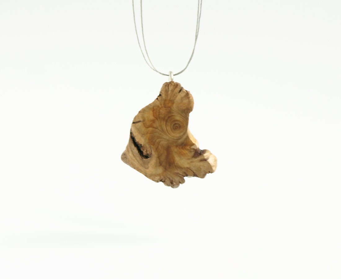 Juniper no 6. rustic pendant necklace on concrete grey string. wood jewelry. handmade and unique.