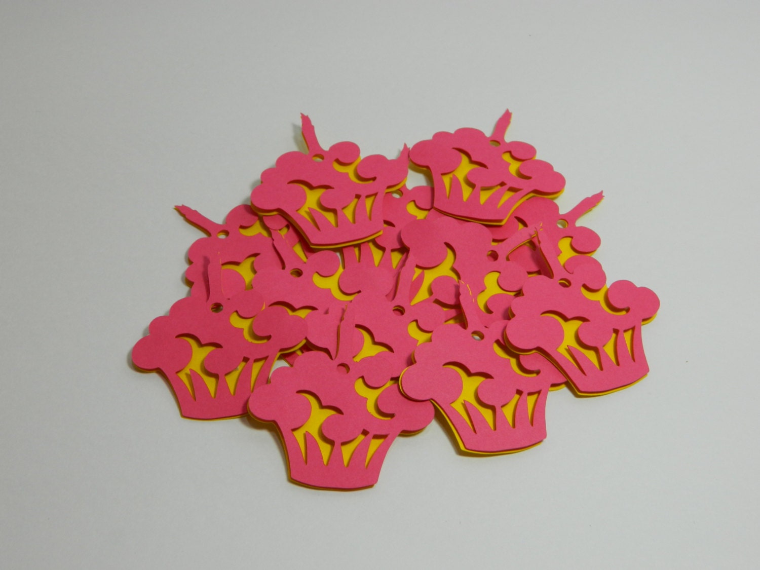 Cerise Pink and Canary Yellow Die Cut Cupcake Gift Tags - Set of 12
