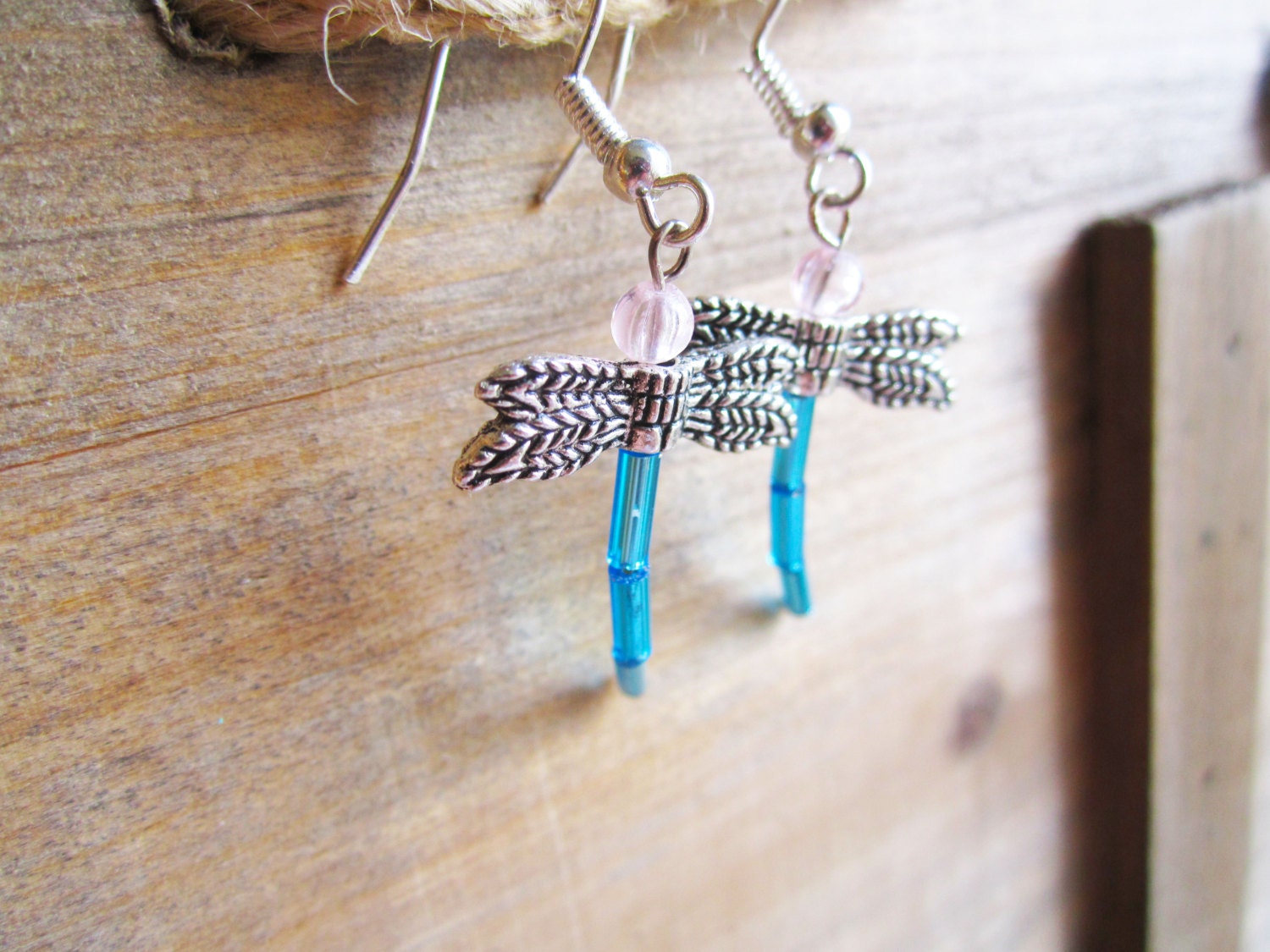 Turquoise Blue Dragonfly Glass Beaded Earrings