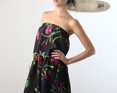floral black pink print elastic waist skirt