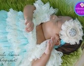 Vintage Inspired Ivory Cream & Mint Petti Lace Dress with Shoulder Straps