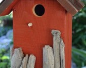 Birdhouse Handmade Woodworking Rustic Wood Hand Painted Red Outdoor Birds House Habitat Yard Art Gardening Lawn Ornament - Free Shipping