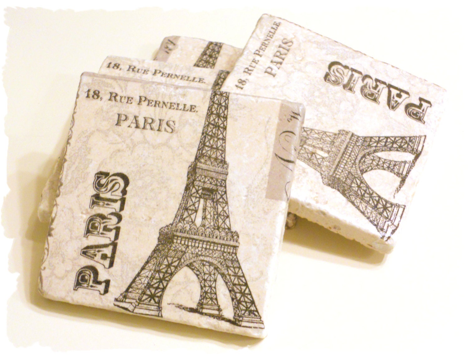 PARIS Tumbled Stone Coasters, Paris Home Decor