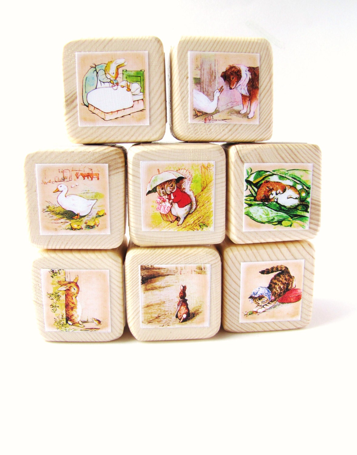 The Tale of Peter Rabbit. Beatrix Potter. Baby Shower. Wood Baby Blocks. Toy. Shabby Chic Nursery Decor.