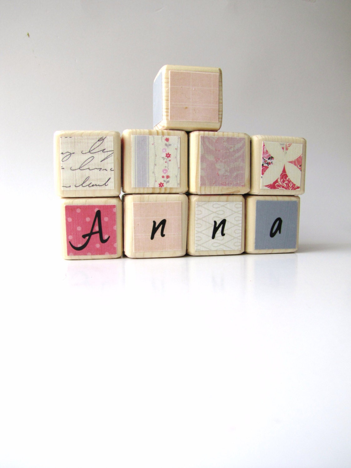 Wood childrens BLOCKS. Pink, Grey, Neutral. Shabby chic nursery decor. Baby shower GIFT. Signing party.