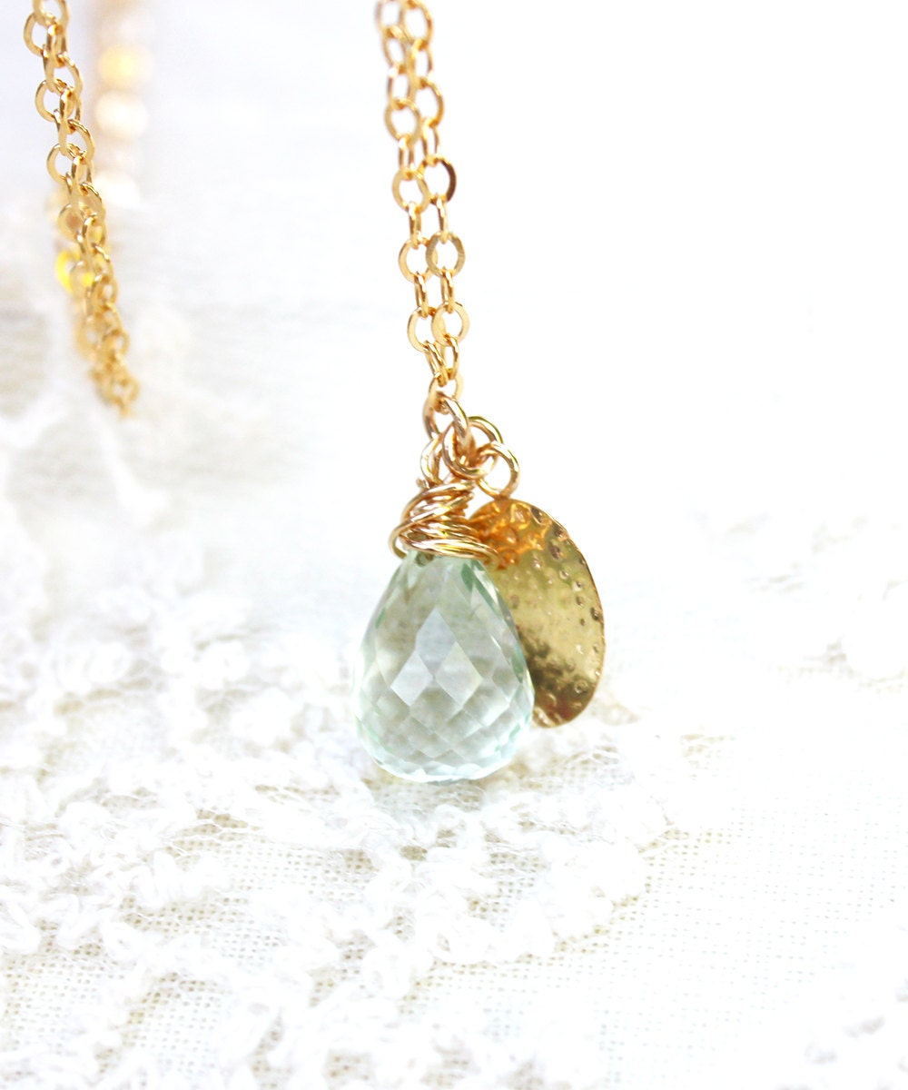 CRYSTALLINE - Personalized Custom Hand Stamped wire wrapped mint amethyst on gold filled necklace monogram bridesmaid gift