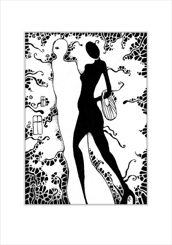 Black and White Art Print Pen and Ink Drawing Abstract Art Modern Art Original Drawing Stylized drawing 10x8 A4