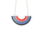 OOAK Coral red grey black geometric necklace, satin cords, rainbow, multicolor, colourful, summer, minimalist, gift for her