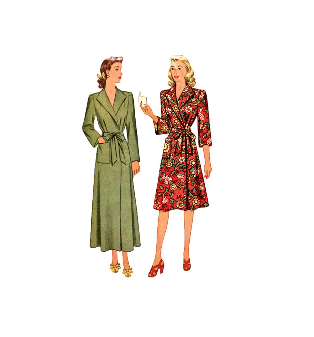 1940s Vintage Misses Breakfast Coat Sewing Pattern Wide Lapels Wrap Robe Self Belt 34 Bust McCall 4899