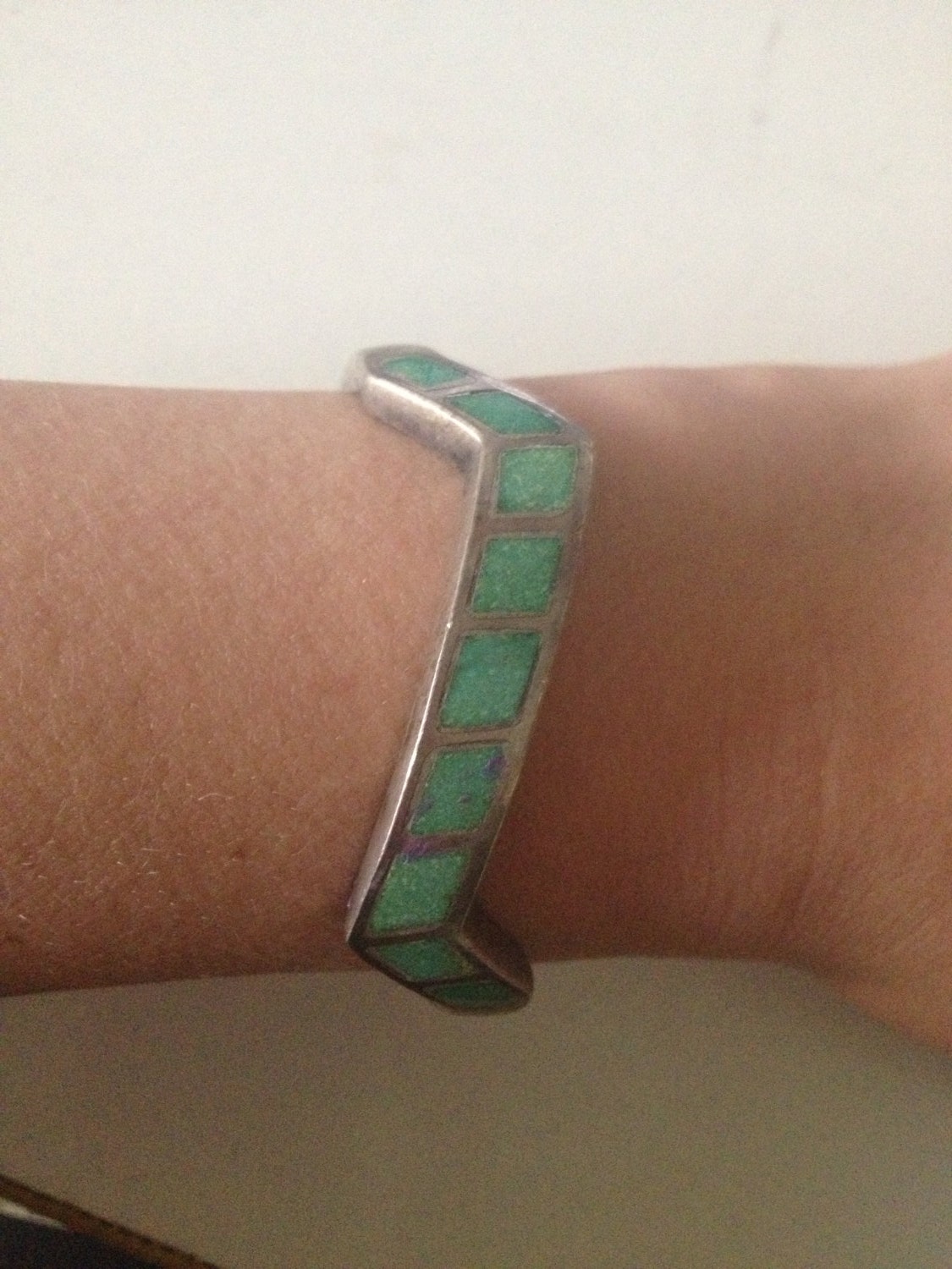 Vintage Sterling Silver and Turquoise Chevron Cuff Bracelet
