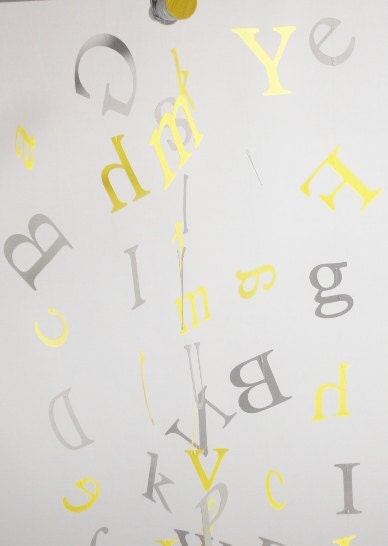 Handmade Grey and Yellow Nursery Mobile...Falling Alphabet