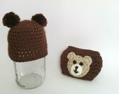 CROCHET BABY SET - Brown Bear Hat and Diaper Cover set - Newborn