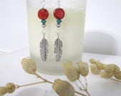 Feather Earrings - with Czech Glass Coin Bead