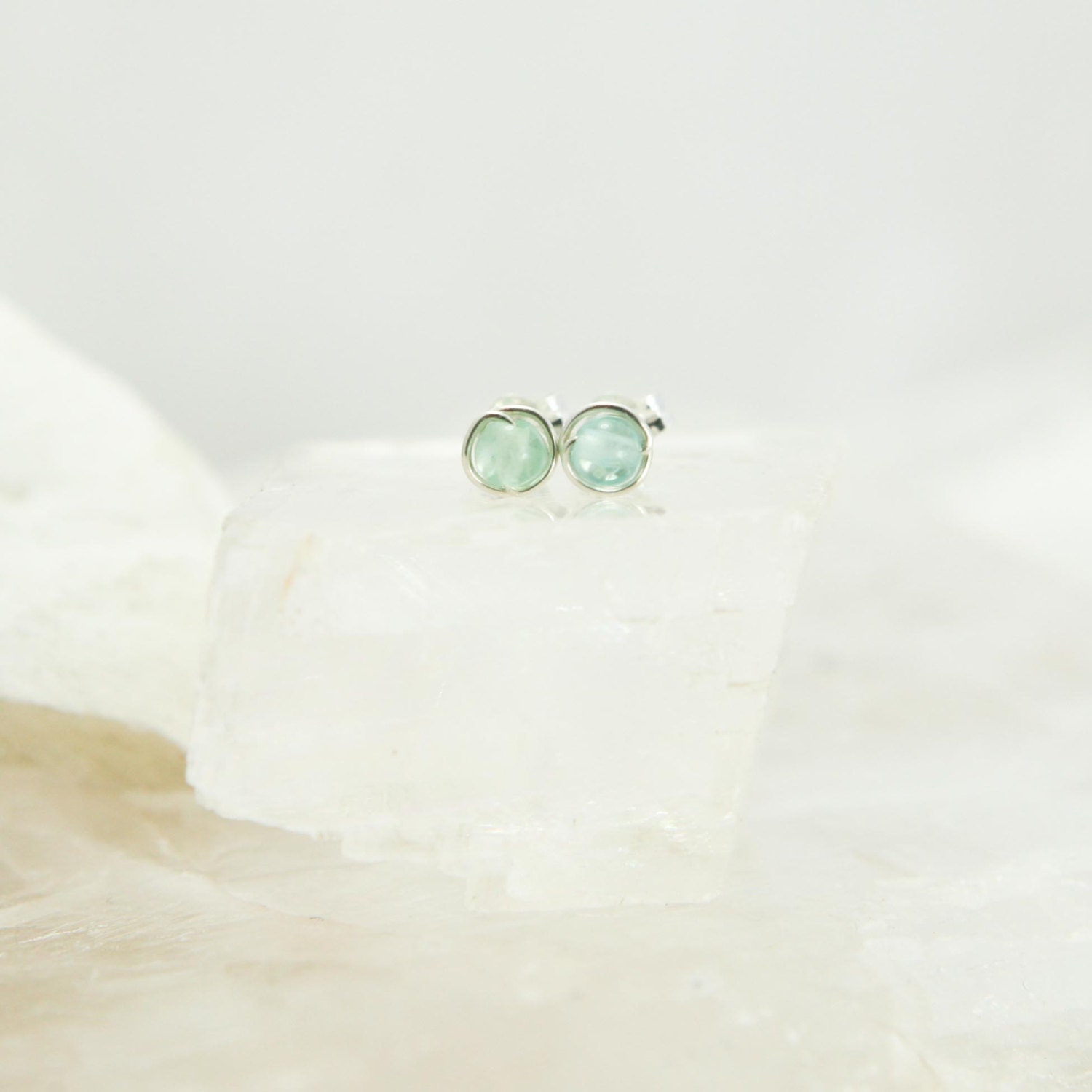 Tiny Blue Apatite Stud Earrings - Sterling Silver Aqua Gemstone Rounds - Inspiration, Intuition, Healing